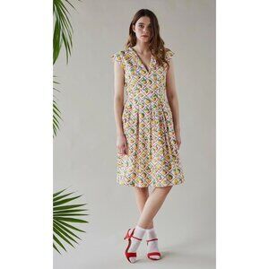 Emily and Fin Annie Fruit Salad Print Midi Dress Cotton Retro Fit Flare XL